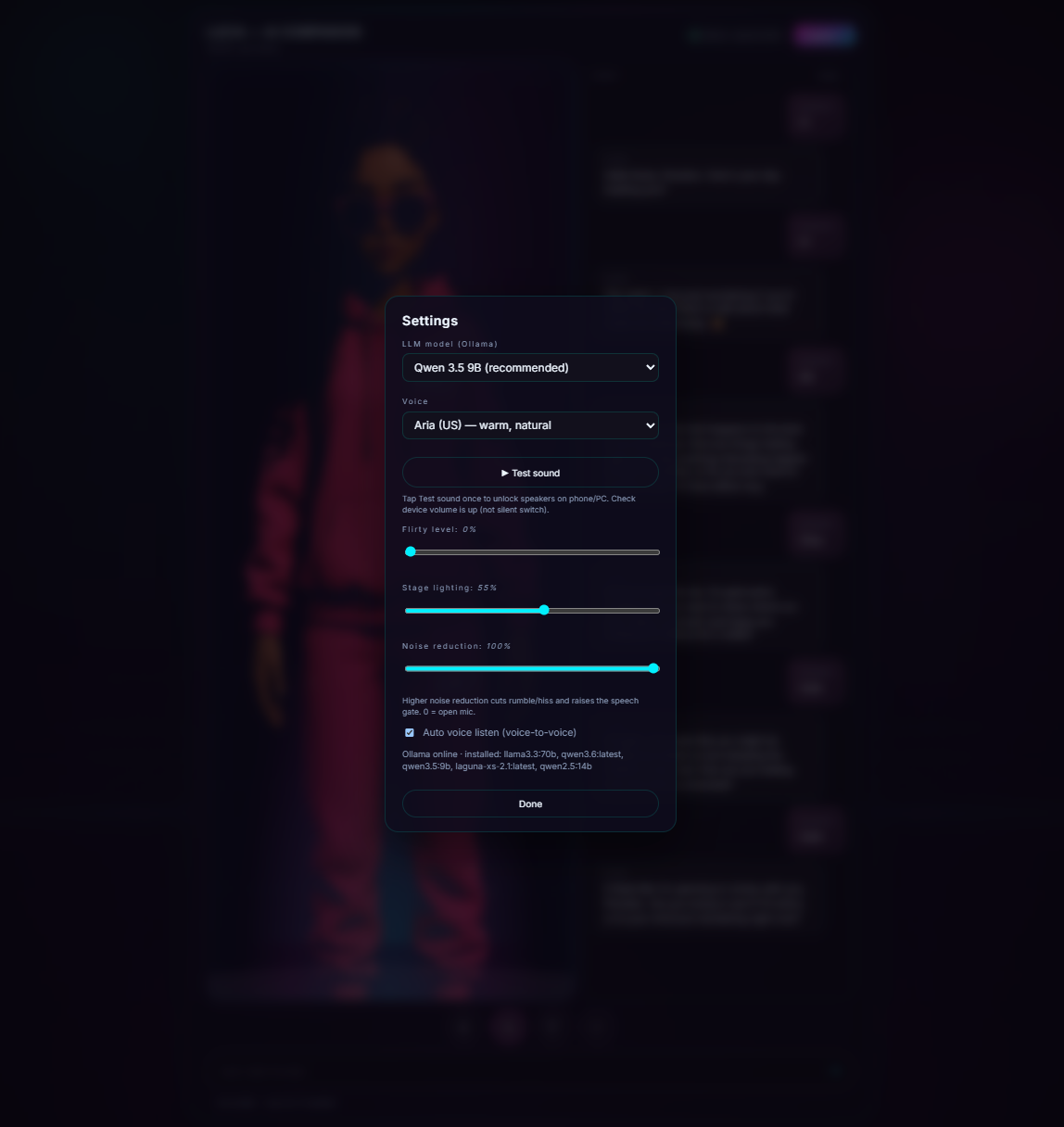 Lucia settings panel
